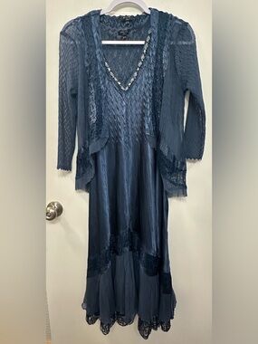 Komarov Jeweled Blue Beaded Aline Dress & Sheer Jacket S